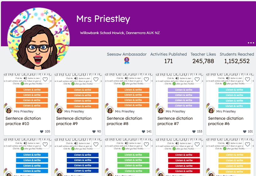 Jordan Priestley Seesaw Community Library page